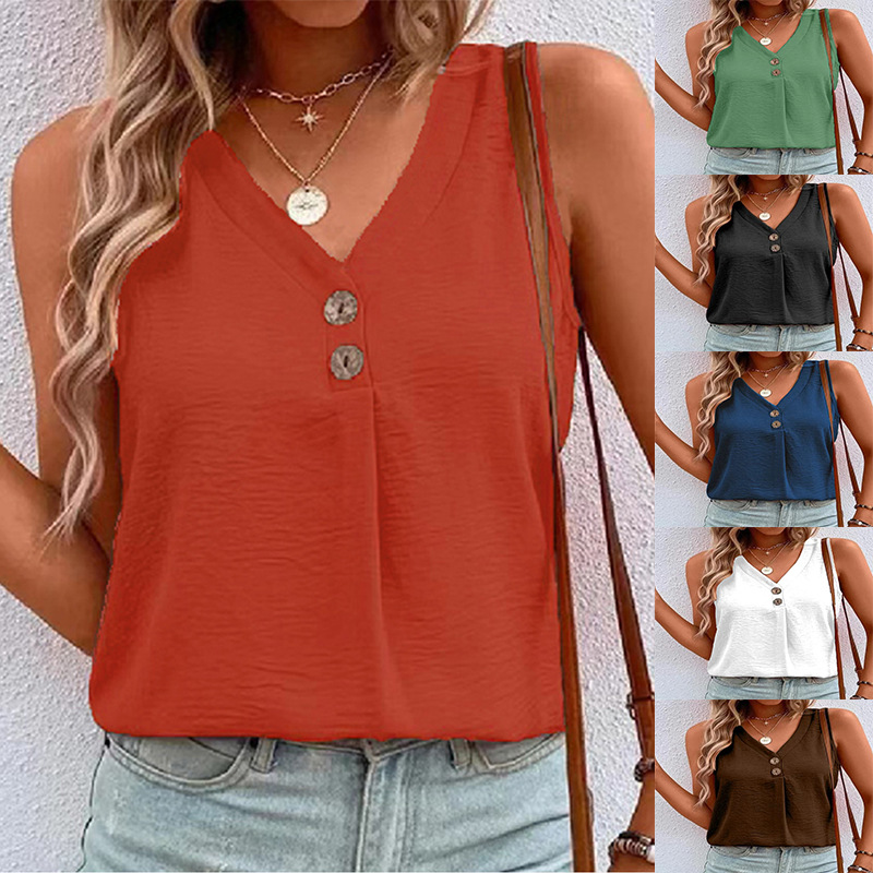 Sleeveless button-front women's top for wholesale buyers