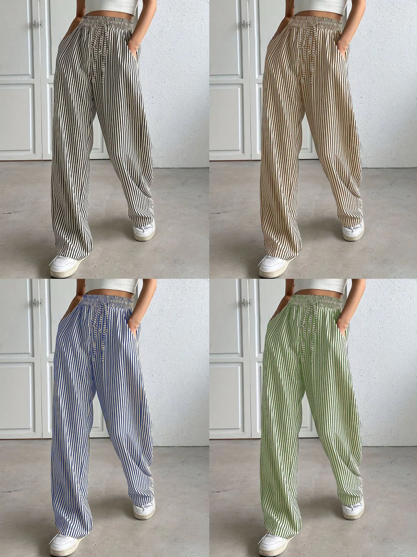 Striped Straight-Leg Casual Pants, item XY000515