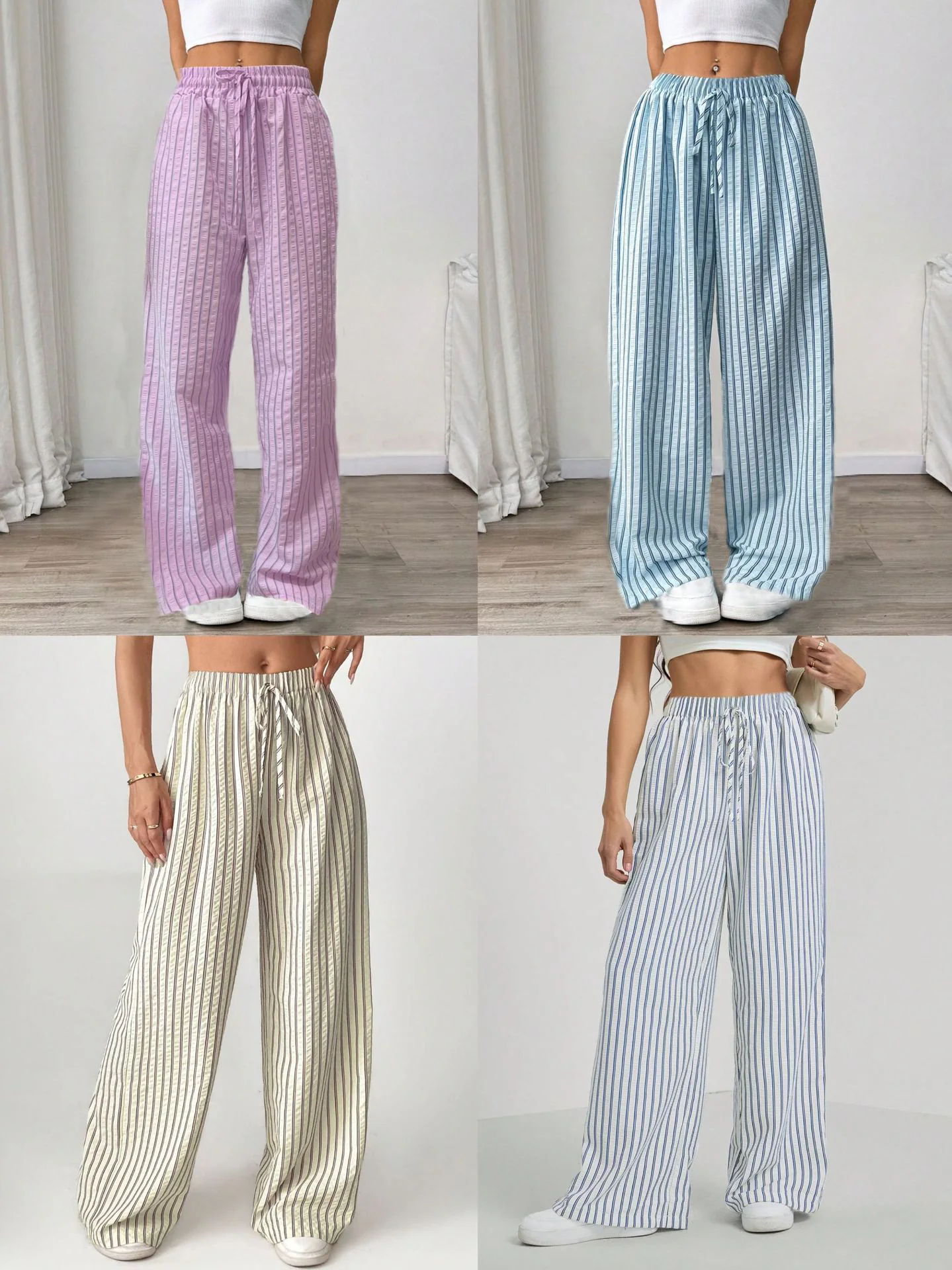 Striped Straight-Leg Casual Pants, item XY000515, view 2