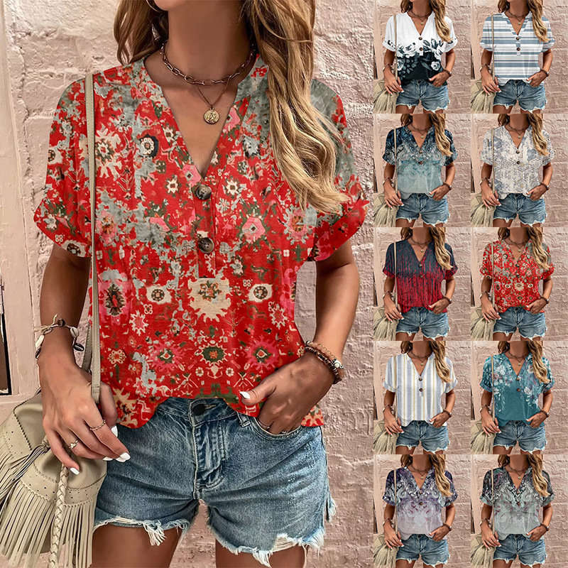 Printed button-front shirt with multi-color SKU range
