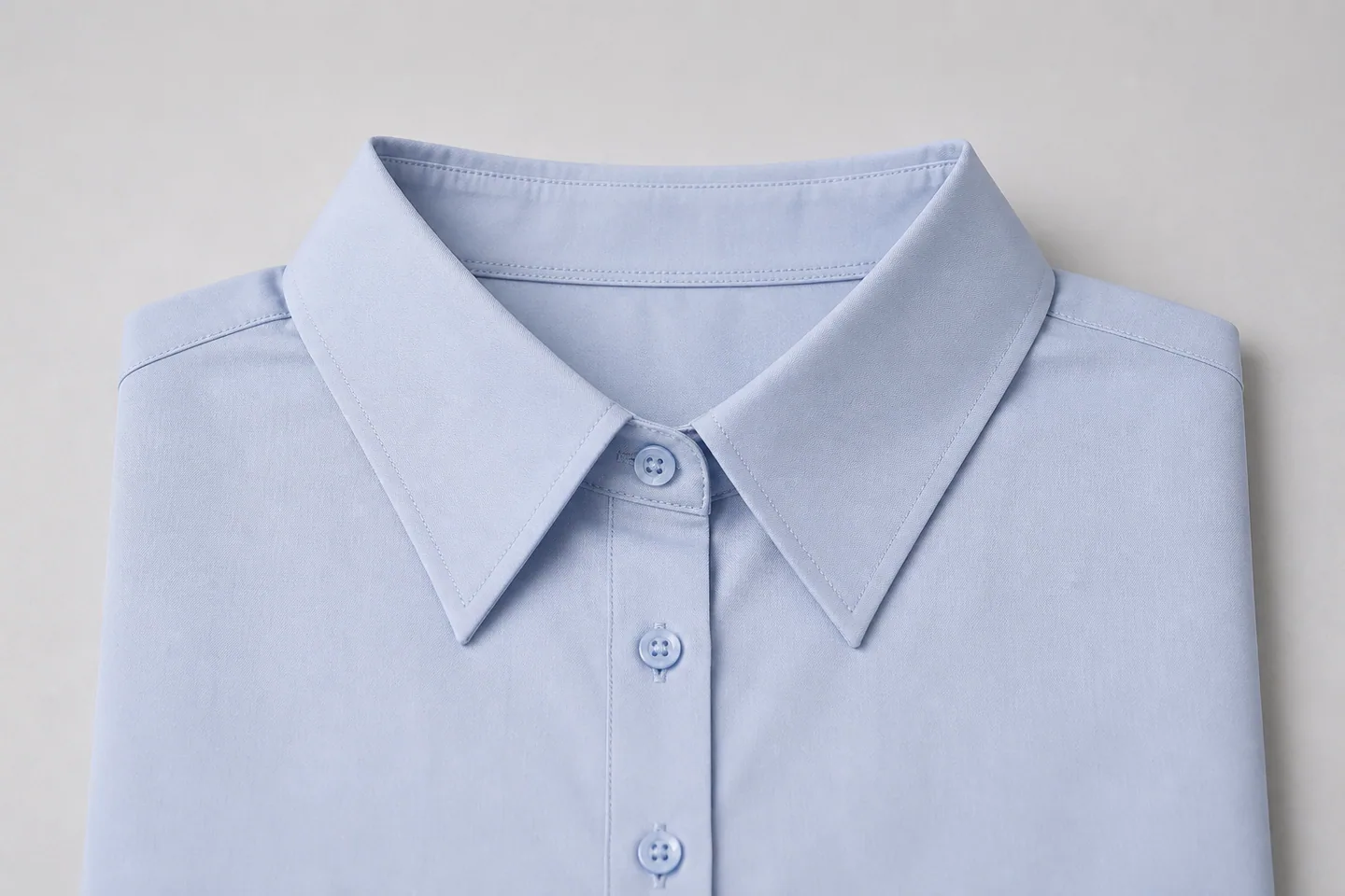 Pointed collar, button placket and stitching detail on custom women's shirt