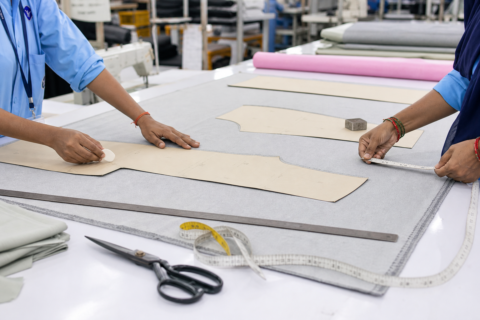AI-generated visual reference of cutting table and pattern preparation