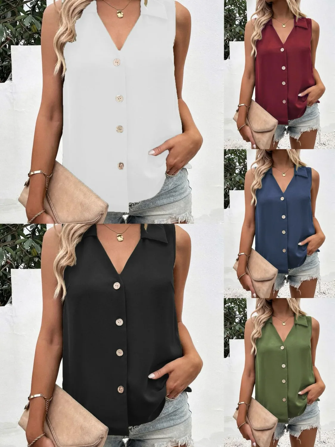 V-neck sleeveless chiffon top AG20230517 for women's boutique wholesale ranges