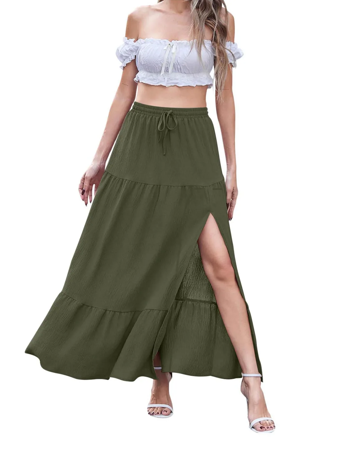 Side-Slit Midi Skirt XY000328 garment detail view