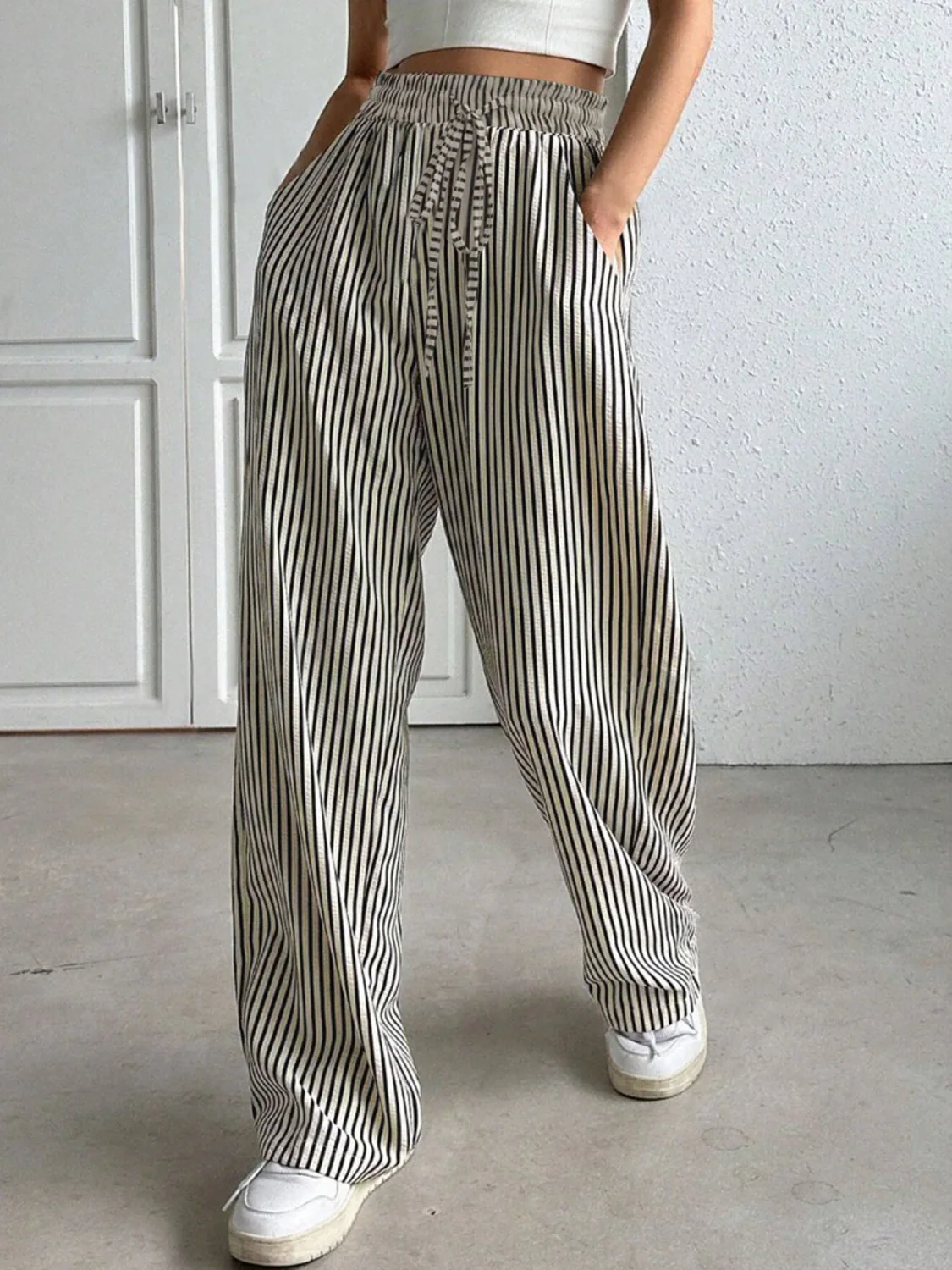 Striped Straight-Leg Casual Pants XY000515 garment detail view