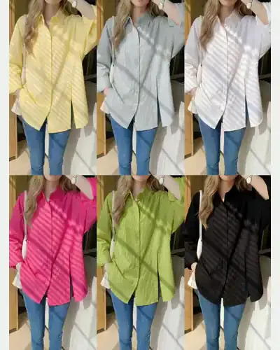 Camisa lisa de manga larga con abertura lateral - imagen 3, modelo XY000621