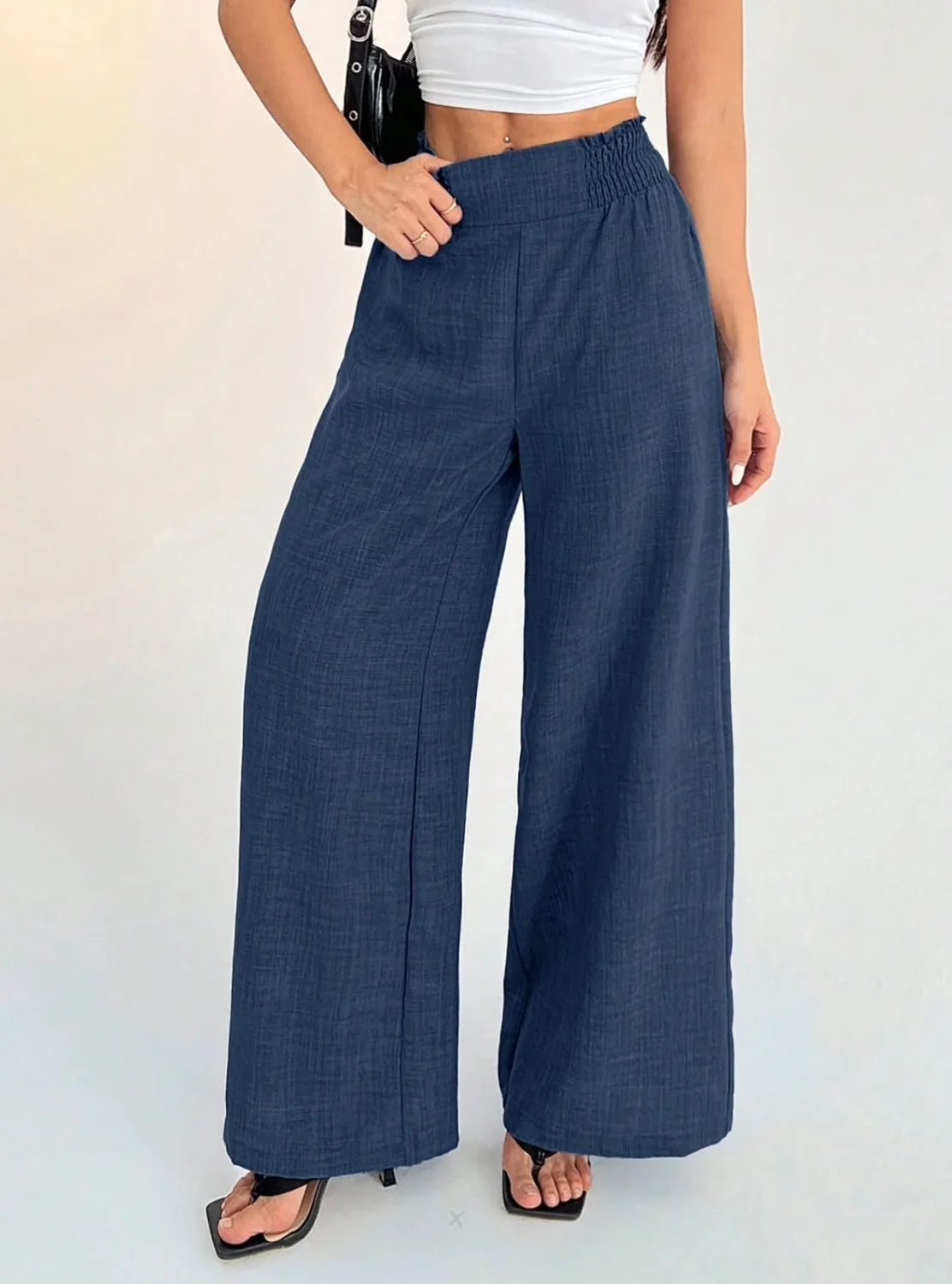 Smocked-Waist Wide-Leg Pants XY000624 alternate product view