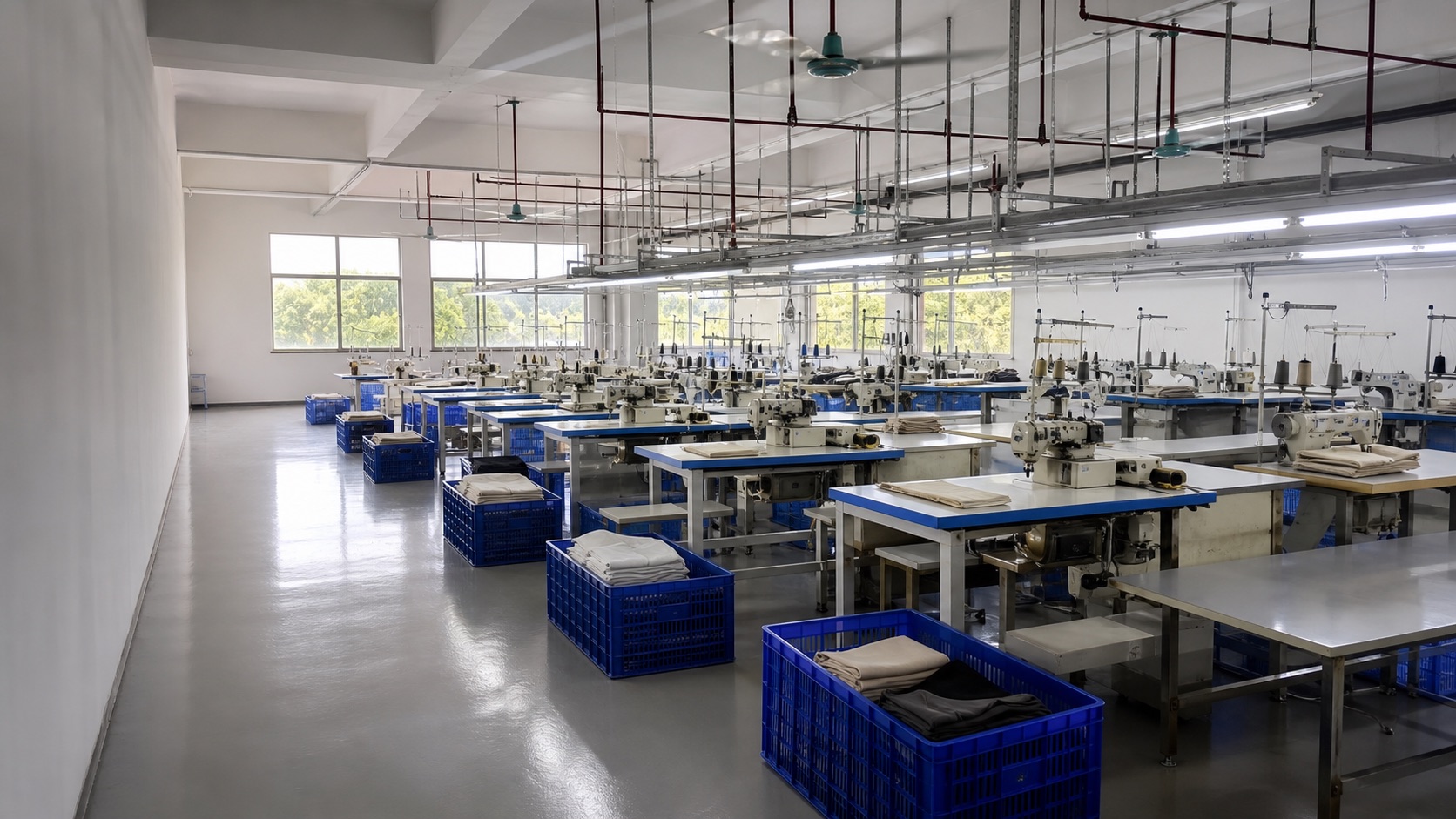 Organized apparel production workshop used as a visual representation of Runze Apparel's Dongguan production environment